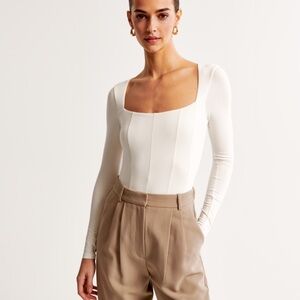 Long-Sleeve Cotton-Modal squareneck Corset Bodysuit Abercrombie & Fitch